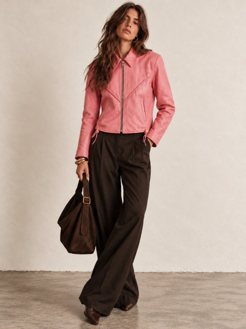 Vintage Pink Leather Zip-Front Jacket